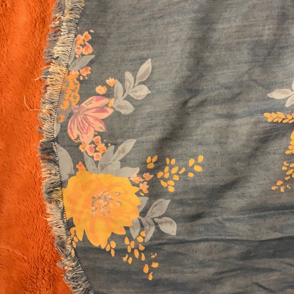 Billy T Gypsy Boho Flowy Floral Top w/fringe bottom - off shoulder Denim color - Picture 2 of 5